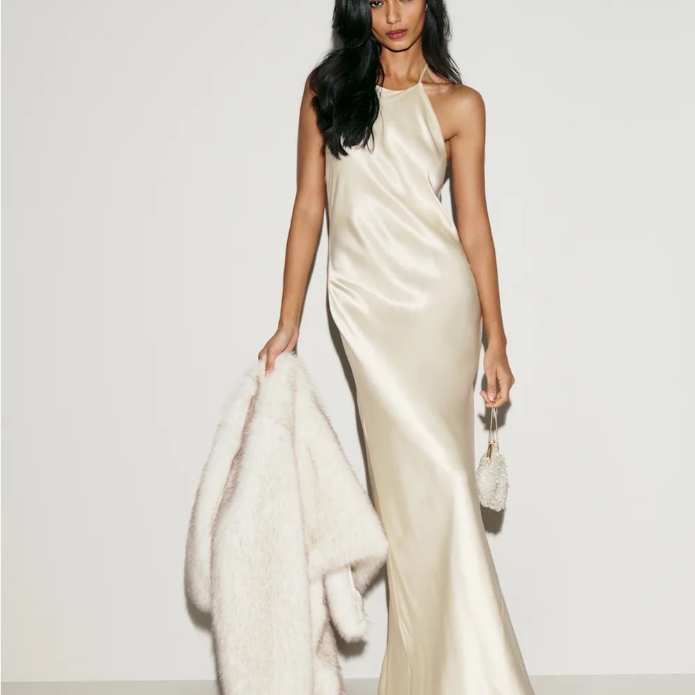 Reformation Ivory Satin Maxi Dress